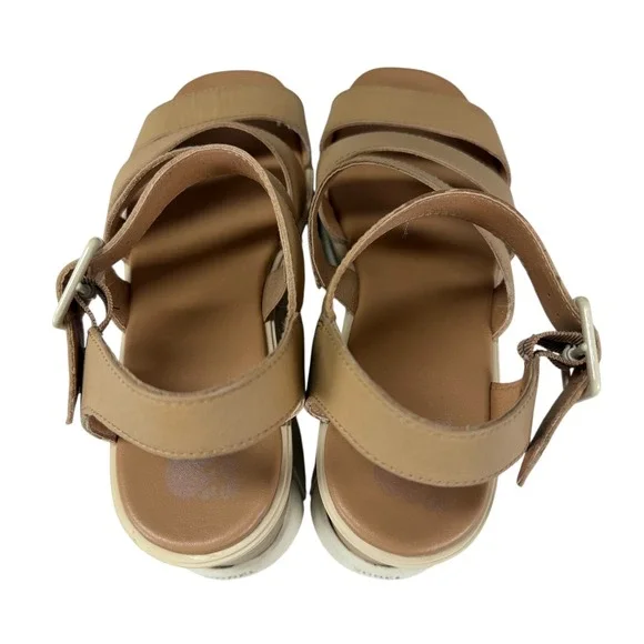 Sorel Joanie III Wedge Sandals Women US10 EU41 Beige Leather Platform Shoes - Picture 6 of 12